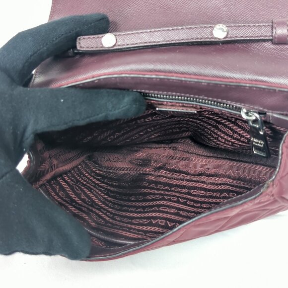 PRADA Impuntu Tessuto Quilted Nylon Chain Crossbody Bag Granato Shoulder Bag - Picture 7 of 16